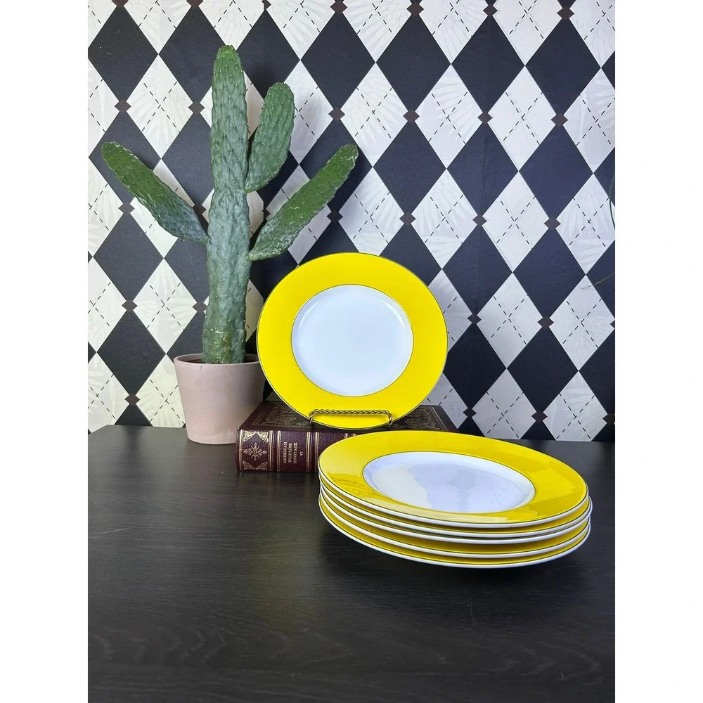 Set of 6 Kate Spade x Lenox Yellow Rutherford Circle Plates 9.5